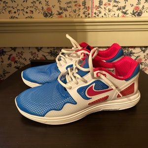 Blue and hot pink Nike sneakers